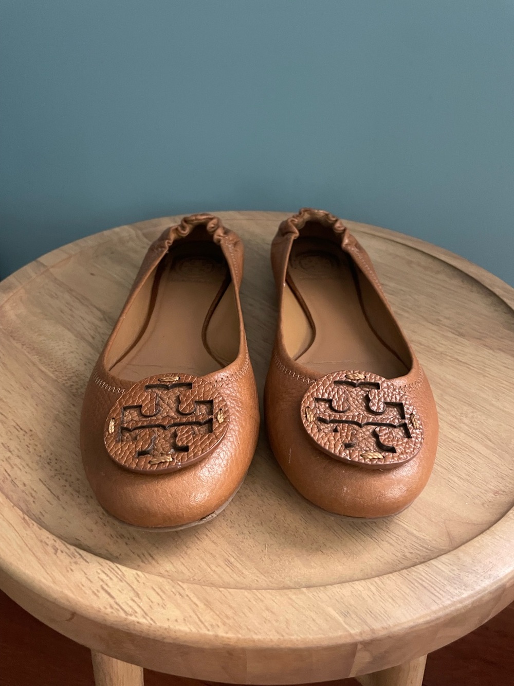 Tory Burch Tan Leather Logo Ballet Flats